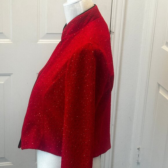 Vintage Jessica Howard Red Glitter Zip Jacket, Stand Collar, Sz 10 - Picture 5 of 15